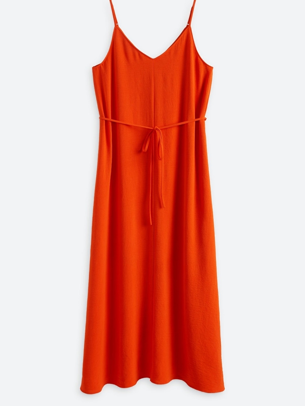 Sleeveless V-Neck Orange Dress with Tie Waist